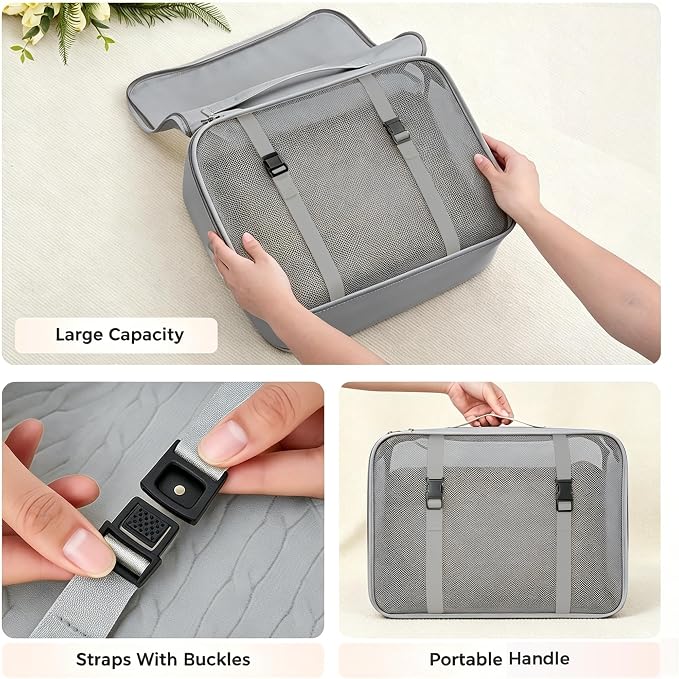 8 Set Packing Cubes for Travel Essentials With Hanging Toiletry Bag for Women, Lightweight Suitcase Organizer Bags with Mackup bag, Carry-On Luggage Accessories (Gray) - Image 7
