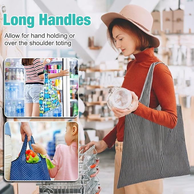 Eccliy 24 Pieces Reusable Grocery Bags Polyester Shopping Bags for Groceries Multi Colors Reusable Foldable Shopping Tote (Geometric Rules) - Image 4