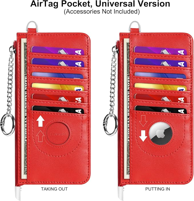 RFID Blocking Slim Credit Card Holder Wallet with Zipper Money Pocket & Keychain, Slim Airtag Wallet for Men Women - Image 4