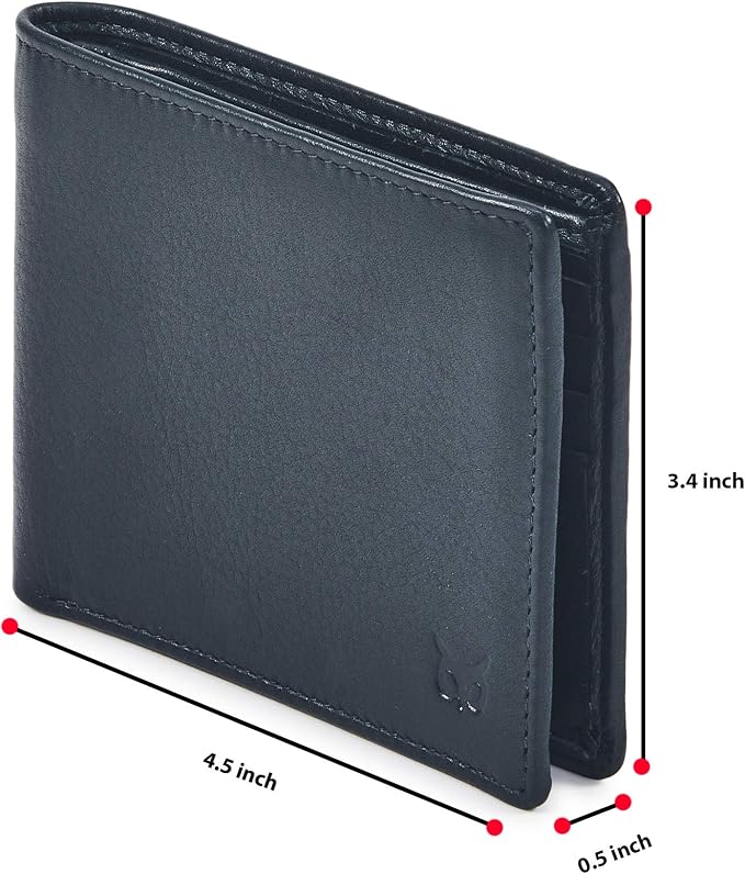 Real Leather Mens Bifold Wallet RFID Blocking Slim Minimalist Front Pocket - Thin & Stylish with ID Window in Gift Box (Nappa, Midnight Navy) - Image 2