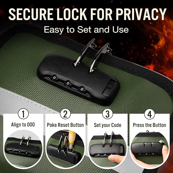 Fireproof Money Bag with Lock (1.6x8.7x6.3 In), Waterproof Document Holder with Zipper & Reflective Strip, Fire Safe Storage Pouch for Cash Passport Cards & Valuables, Home Safe Accessories - Image 7