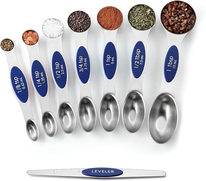Spring Chef 8 Magnetic Measuring Spoons Set for Baking & Cooking, Sapphire | Stainless Steel Teaspoon & Tablespoon Measuring Spoons with Leveler for Dry & Liquid Ingredients, Dual Sided, Dishwasher Safe - Image 9