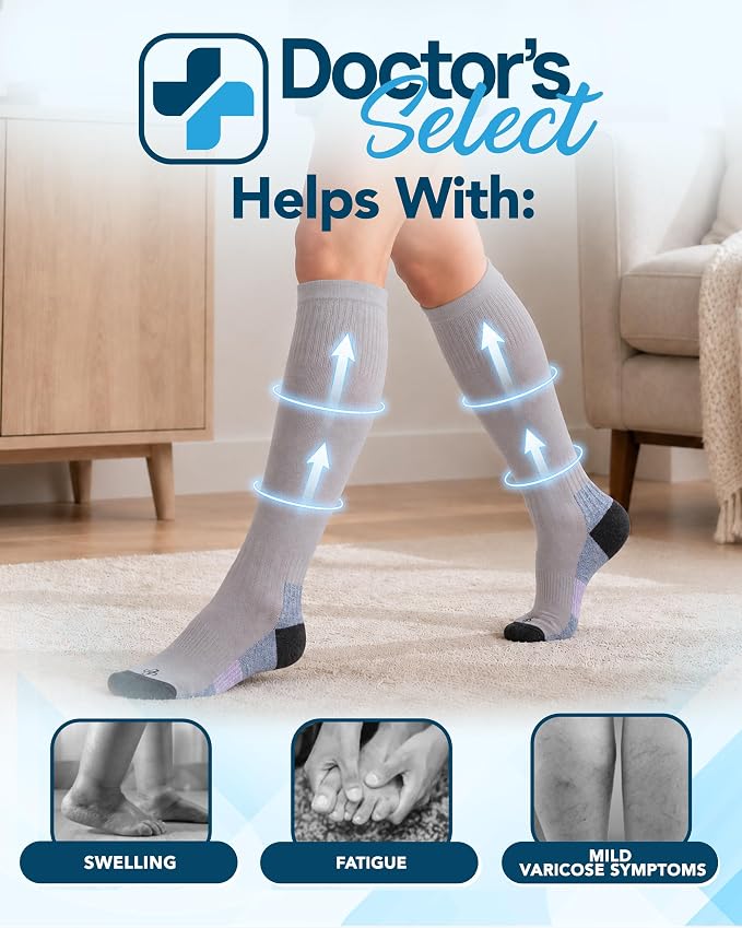 Doctor's Select® Bamboo Viscose Light Compression Socks for Women & Men - 3 Pairs, 8-15 mmHg Compression Socks, Knee High - Image 3