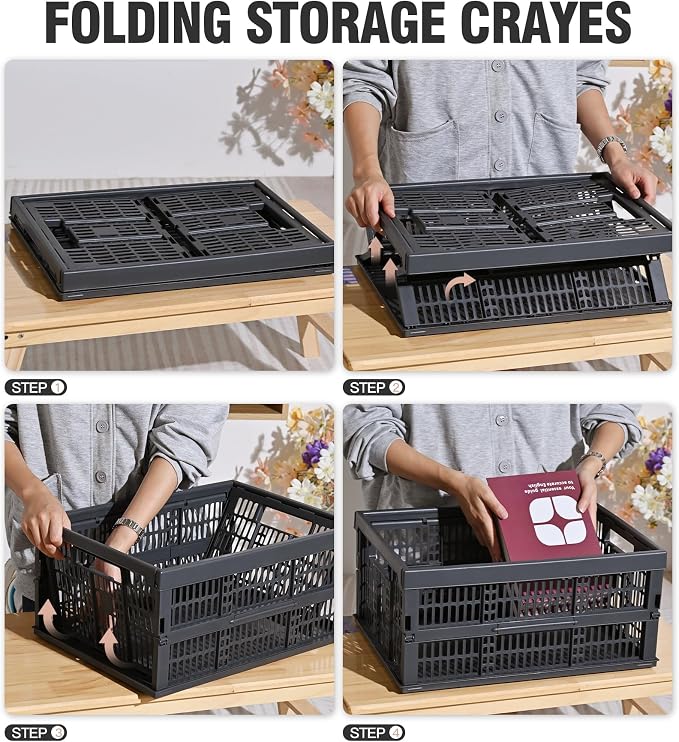HUUSMOT 2-Pack Collapsible Plastic Storage Baskets, Dark Grey, 19"x13"x9" | Pastel, Space-Saving, Collapsible Plastic Bins, Cute Mini Storage Crates, for Classroom, Kitchen, Office, Bedroom - Image 4