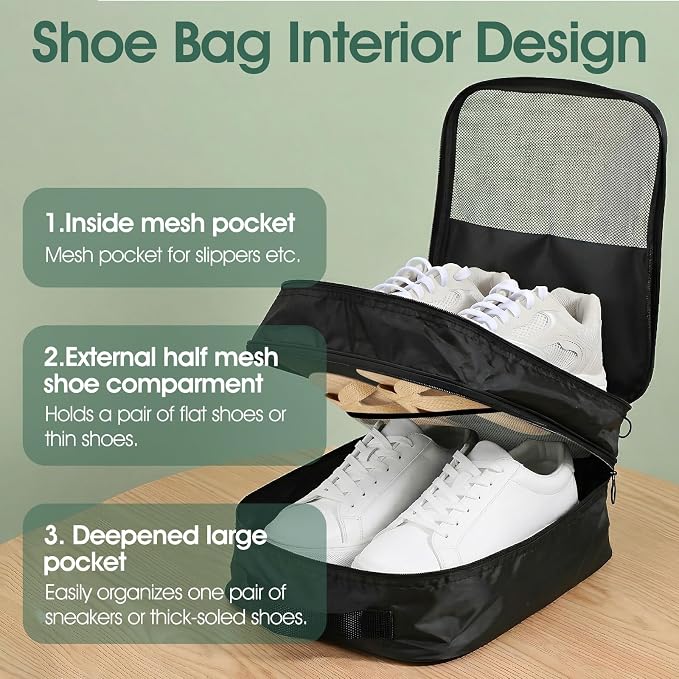 3-Pack Shoe Bags for Travel, Waterproof Shoes Storage Pouch with 3 Layers, Holds 3 Pairs of Shoes, Portable Shoe Organizer for Women & Men (Black) - Image 6