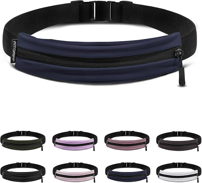 Fitgriff® Running Belt V2 for Men & Women - Slim Fanny Pack, Phone Holder for Jogging, (Fits All Cell Phones) - Money Belt, Runners Waist Pouch (Dark Blue, Adjustable (Waist 24.4 – 43.3 inches)) by FITGRIFF