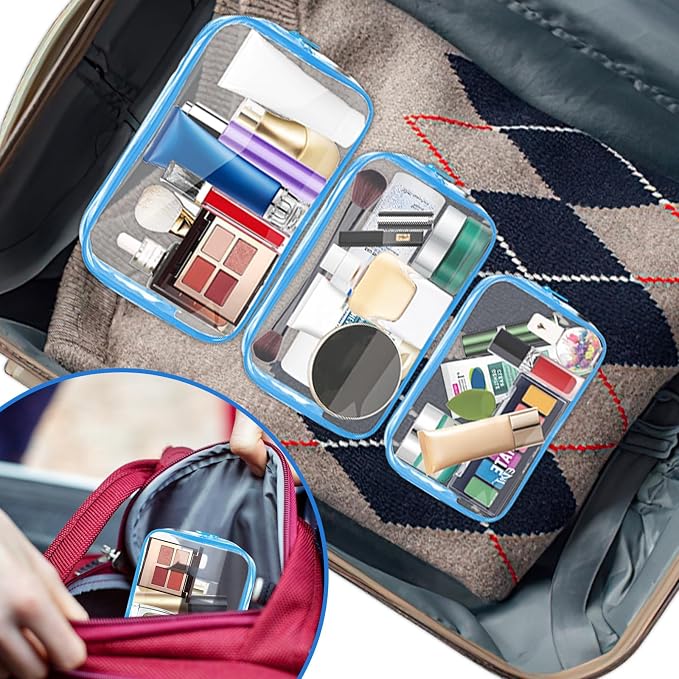 AURUZA Clear Makeup Bag,Portable Travel Toiletry Bags with Zipper, TSA Approved Clear Organizer Bags, PVC Cosmetic Pouch for Airport Airline Compliant (4 Packs Blue) - Image 7