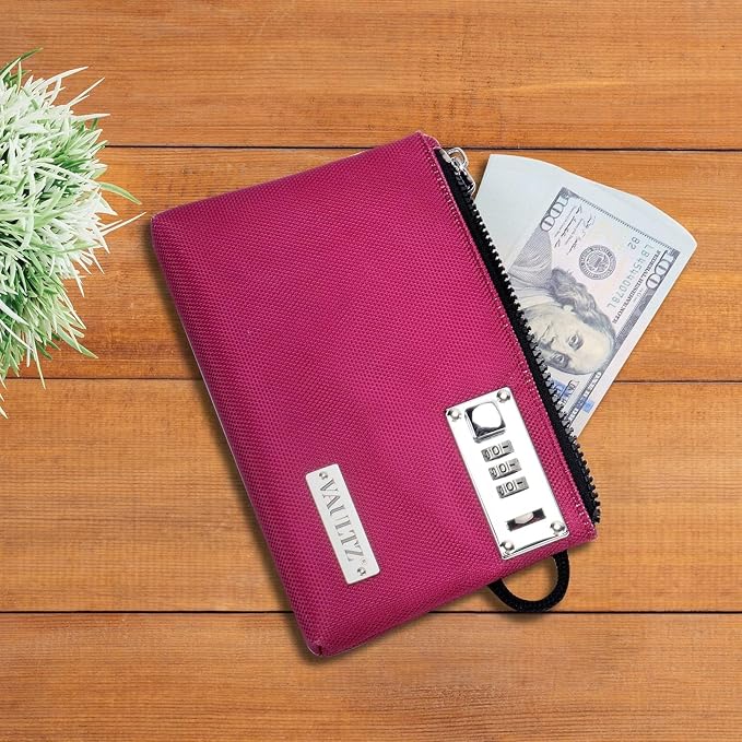 Vaultz Locking Accessories Pouch, 7 x 10 Inches, Berry Color | Zippered pouch secures cash and small accessories, portable 7 x 10 inch size, ideal for travel, bank or everyday storage use - Image 4