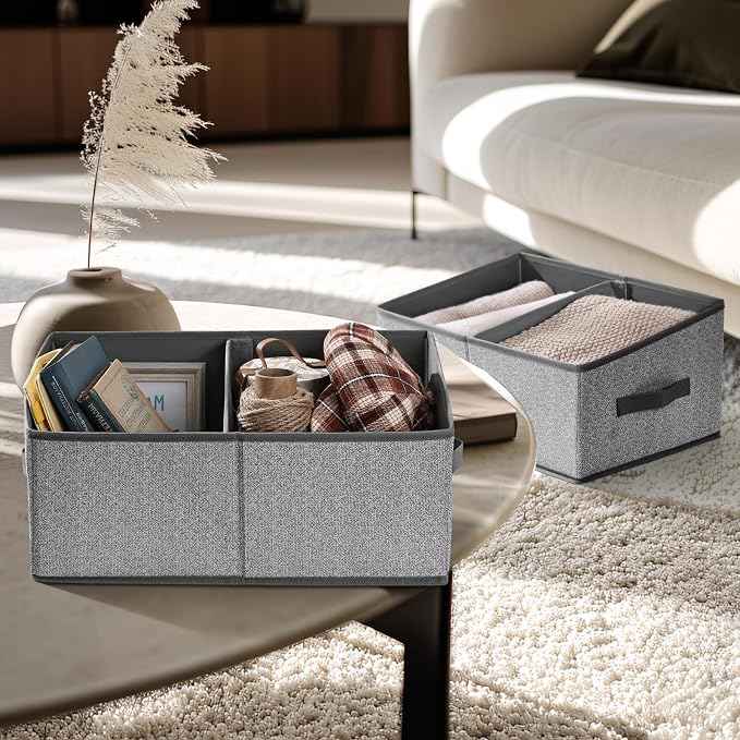 DIMJ Closet Storage Bins, 5 Pack Storage Baskets for Shelves, Foldable Closet Organizer with Handle, Linen Closet Organizers and Storage for Clothes, Toys, Towel, Books (Grey) - Image 6