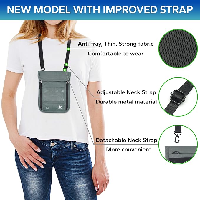 Neck Wallet – Travel Pouch and RFID Blocking Passport Holder for Women and Men, Slim Travel Wallet (Moss Grey) - Image 3