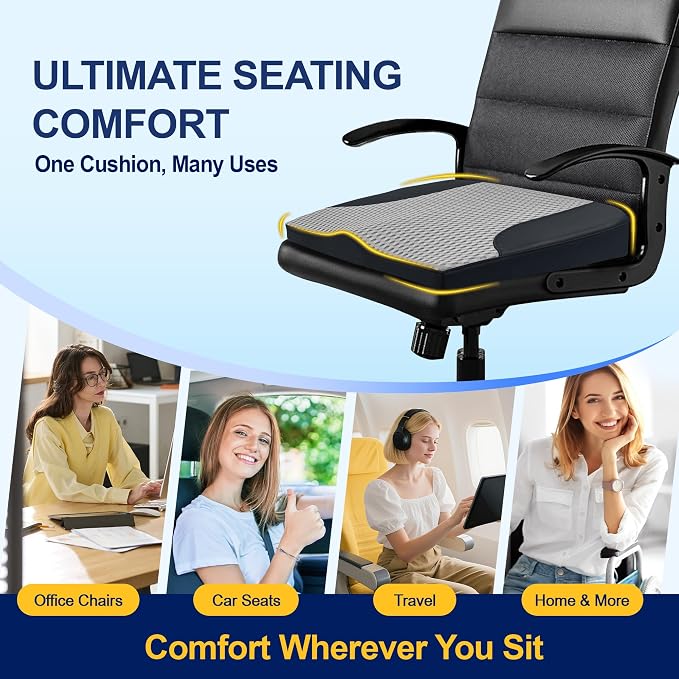 kingphenix Memory Foam Car Seat Cushion for Driving Comfort and Office Use | Coccyx&Lower Back Pressure Relief, Non-Slip 4D Mesh Seat Cushion for Car, Truck, SUV, Long Drives & Office Chair, Black Gray - Image 5