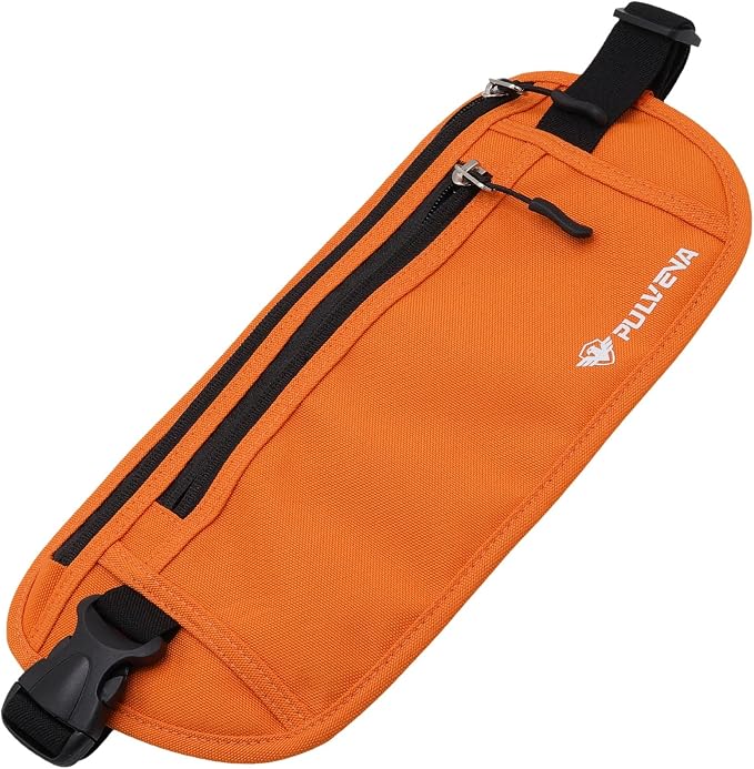 PulvenaHidden Money Belt For Travel Passport Wallet, Slim RFID Blocking Passport Holder For Travel Women And Men, Undercover Anti Theft Bag Waist Pouch Orange by Pulvena