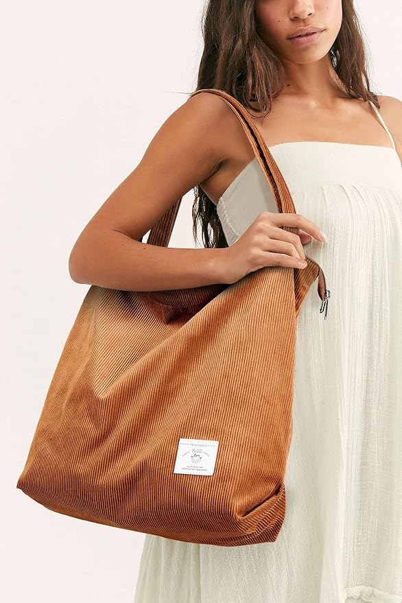 KALIDI Women Corduroy Tote Bag Zipper Casual Tote's Handbag Big Capacity Shoulder Bag with Pockets - Image 4