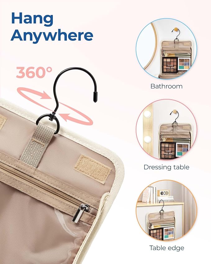 BAGSMART Toiletry Bag for Women, Travel Toiletry Bag Makeup Cosmetic Bag with Hanging Hook, Water-resistant for Toiletries Accessories Brushes Sponge - Image 6