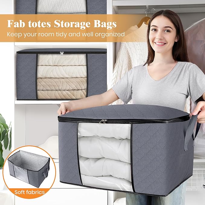 10 Pack Storage Bags for Clothes Blanket Storage Bins with Lids | Foldable Closet Organizers with Zippers,Window and Handles,Fabric Storage Bins for Sweater,Comforter,Bedding,Dorm essentials - Image 5
