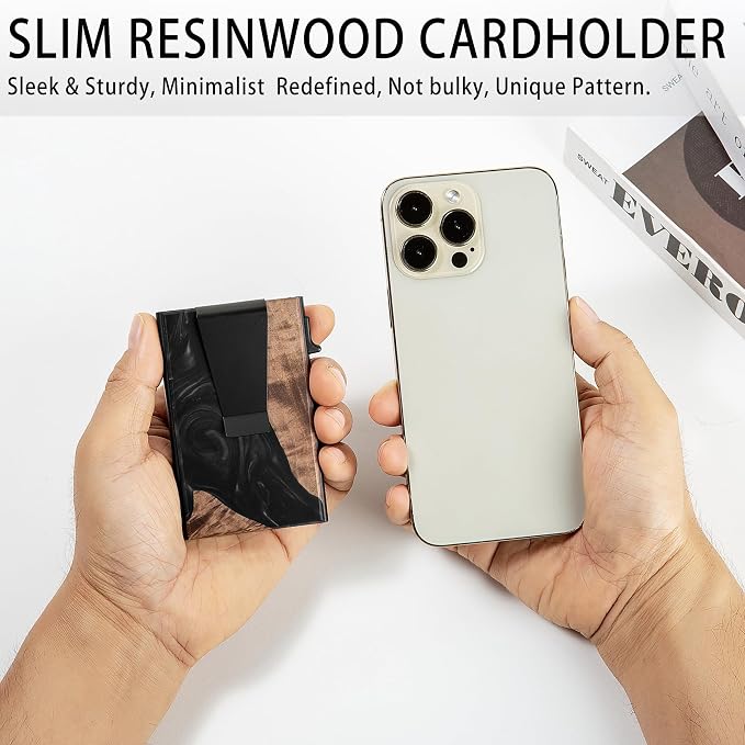 Slim Card Holder Wallet for Men, Minimalist RFID Blocking Pop Up Wallet, Smart Metal Business Card Case Holds 12 Cards, Money Clip, Front Pocket Wallet, Gifts for Men - Image 5