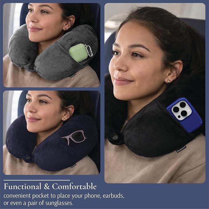 Brookstone Microbead Neck Pillow Soft Travel Pillow with Phone Pocket | Millions of Tiny Beads Flex to Your Shape for Custom Support, Dual-Sided Fleece and Cool Microfiber Sides Suit Any Season - Image 4