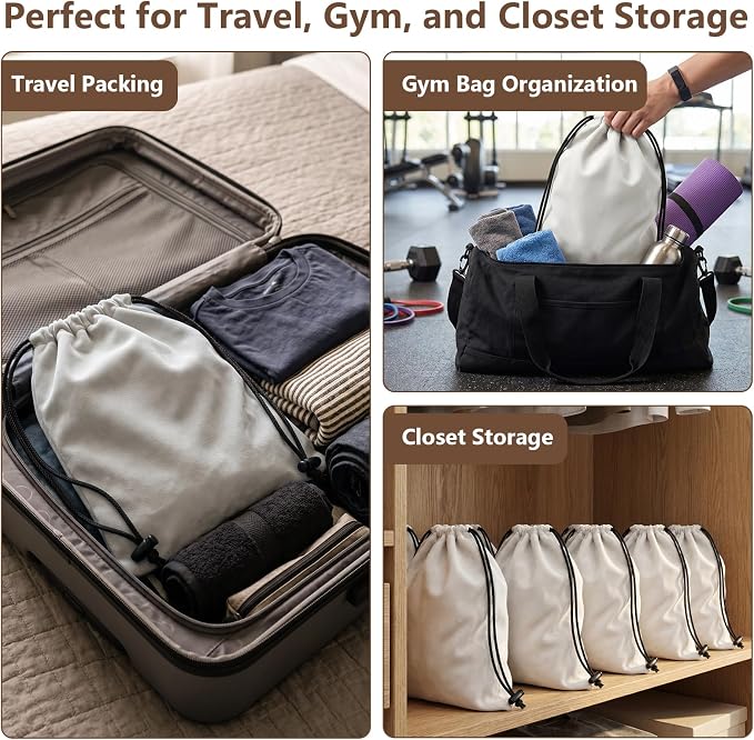 6 PCS Flannel Cloth Shoe Bags for Travel & Packing for Women & Men | 17.7 x 13.8 in | Fits One Pair up to Men's US Size 13 | Drawstring | Dust Resistant | Washable & Reusable | Closet Storage - Image 6