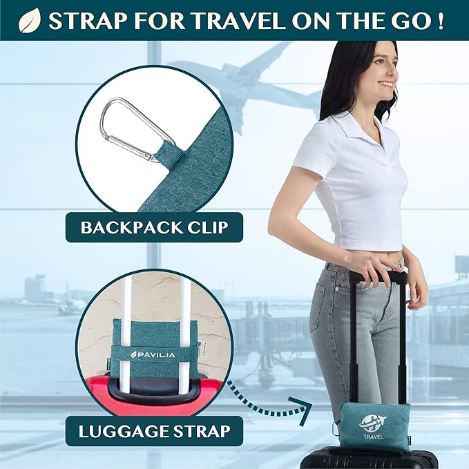 PAVILIA Travel Blanket Airplane Compact with Bag, Small Travel Pillow Blanket Long Flights, Lightweight Plane Blanket with Luggage Strap, Camping Blanket for Traveler Essentials, Teal Blue, 65x40 - Image 3
