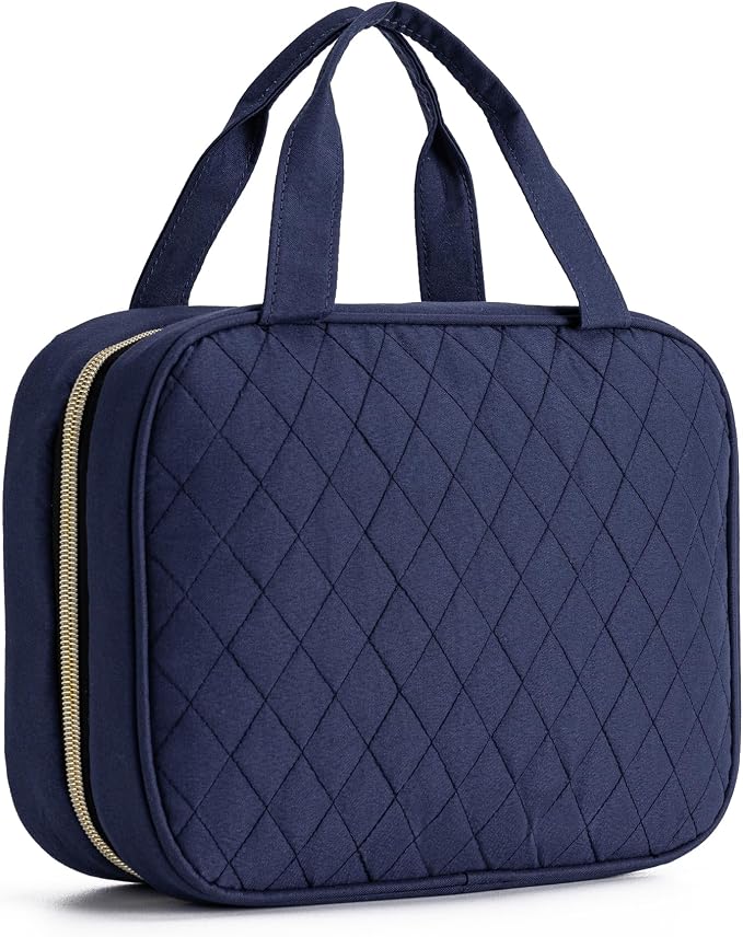 Travel Toiletry Bag for Women, Large Hanging Makeup Cosmetic Bag, Dark Blue | Big Compartment but Portable, Water-resistant Makeup Organizer Bags for Accessories, Shampoo, Full-size Container, Toiletries by MODENGKONGJIAN