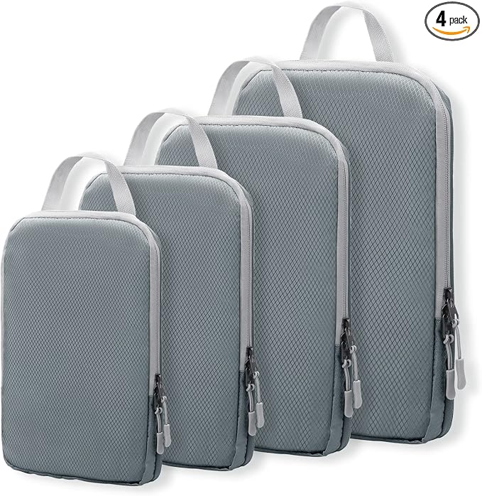 WOOMADA Compression Packing Cubes for Suitcases Travel Essentials 4 Set Expandable Travel Bags Organizer for Luggage(dark grey) by WOOMADA