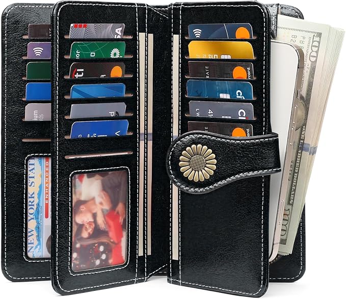 SENDEFN Wallets for Women Leather Credit Card Holder with RFID Blocking Large Capacity Wristlet | with RFID Blocking - Image 2