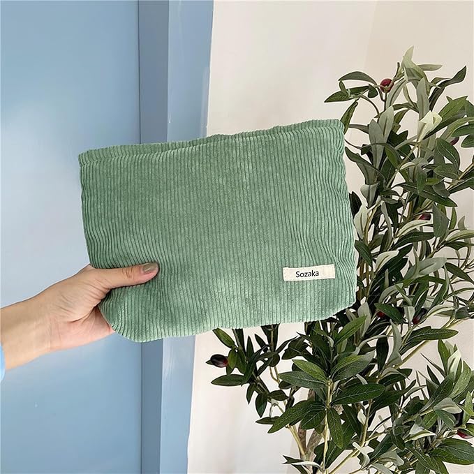 Cosmetic Bags for Women - Corduroy Cosmetic Bag Aesthetic Women Handbags Purses Smile Dots Makeup Organizer Storage Makeup Bag Girls Case Bags (Pure Green) - Image 2