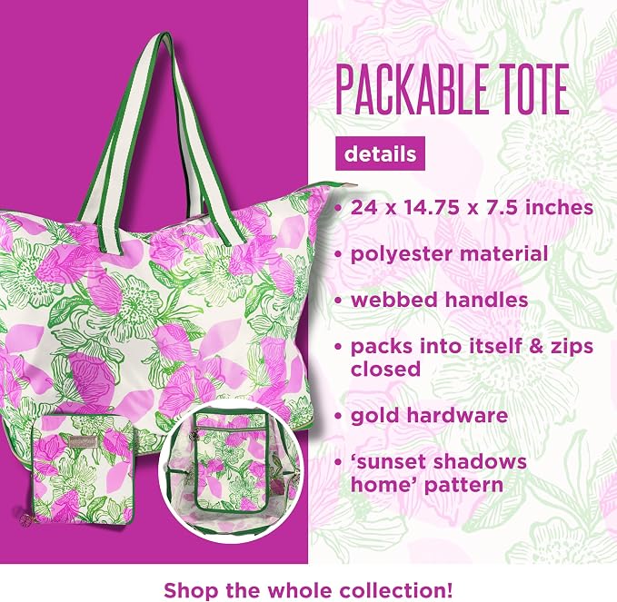 Lilly Pulitzer Large Packable Tote, Reusable Grocery Bag that Packs Into Itself, Tote with Shoulder Strap and Zipper - Image 6