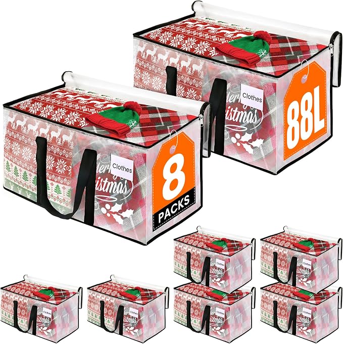 RoomHacks Moving Bags, Heavy Duty Large Storage Bags, 88L, 8 Pack, Clear | Water-Resistant Packing Bags with Reinforced Handles & Dual Zippers, Foldable Storage Totes for Dorm Move & Home Organization by RoomHacks
