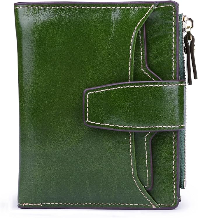 Women's RFID Blocking Leather Small Compact Bi-fold Zipper Pocket Wallet Card Case Purse with id Window by AINIMOER