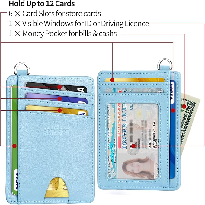 Slim Minimalist Front Pocket Wallet, RFID Blocking Credit Card Holder Wallet with Detachable D-Shackle for Men Women - Image 5