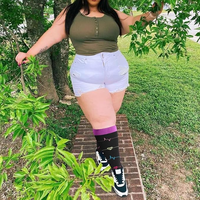 Abodhu Plus Size Compression Socks for Women& Men 15-20mmHg Wide Calf Knee High Socks - Image 3