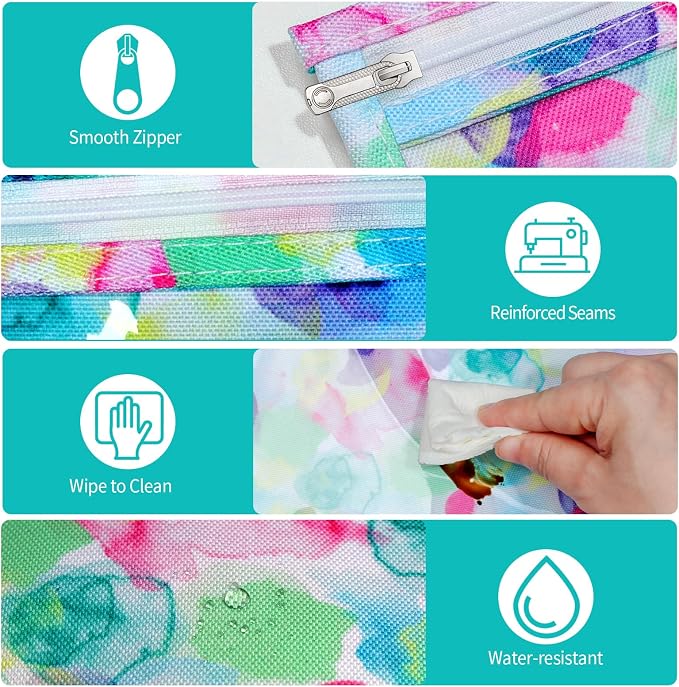 HIONXMGA Set of 3 Diaper Bag Organizing Pouches, Space-Saving, 3 Large Size | Clear Front Toiletry Bags Waterproof Zipper Pouches for Women Kids Toiletries Baby Essentials Well-Organized, Watercolor - Image 6