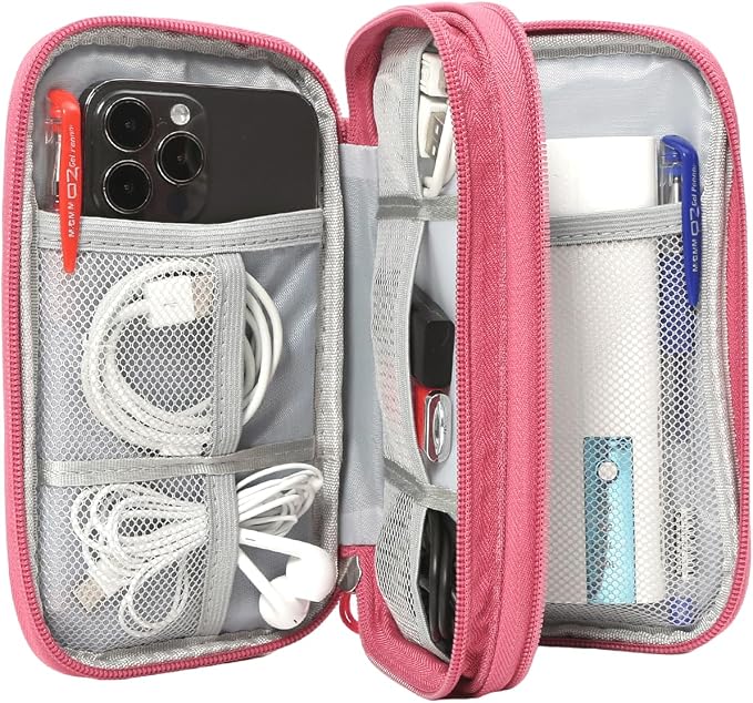 CAAORDKSO Small Cable Organizer Bag, Charger Organizer Case Pouch Travel Bag, Waterproof Electronics Accessories Case for USB, Cable, Cord, Charger, Phone, Power Bank, Earphone (Rose Red, Medium) - Image 3