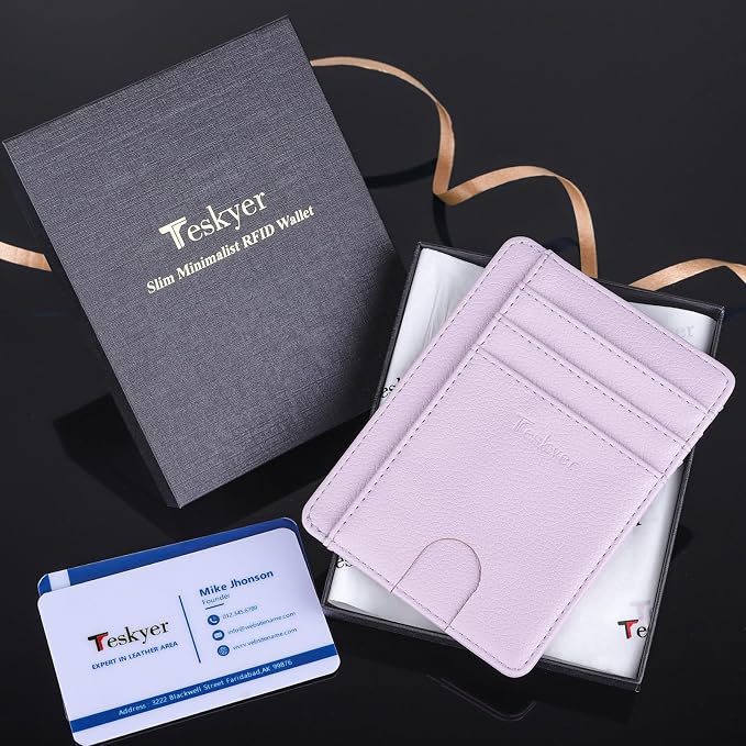 Teskyer Slim Minimalist Wallet for Men, RFID Front Pocket Card Holder | Ultra Slim Front Pocket Design, 8 Card Slots, RFID Protection, Smooth Faux Leather for Everyday Carry - Image 7