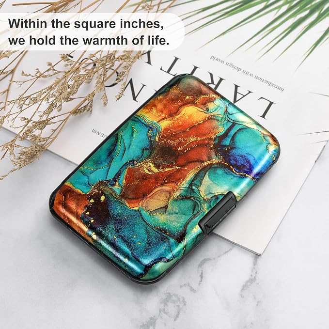 Mini RFID Aluminum Wallet Credit Cards Holder Business Card Case Metal ID Case for Men Women（Blue Brown Marble - Image 6