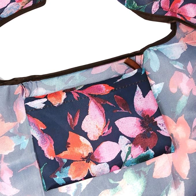 allydrew Large Foldable Tote Nylon Reusable Grocery Bags, Tropical Flowers - Image 2