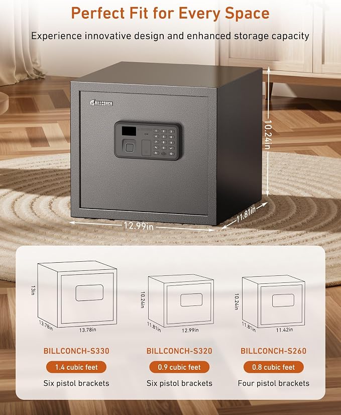 BILLCONCH Biometric Gun Safe for Multiple Handguns Quick Access Pistol Safe | 0.9 Cu Ft Lock Box for Nightstand. Unlock by Fingerprint, Keypad, App or Key. Voice Guide, Silent Mode, LCD Display. - Image 7