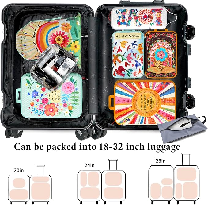 Compression Packing Cubes for Travel, 8 Set Natural Life Luggage Organizers, Waterproof Expandable/Compression Bags Bohemia Travel Packing Cubes with Clear Toiletry Bag and Shoe Bag - Image 4