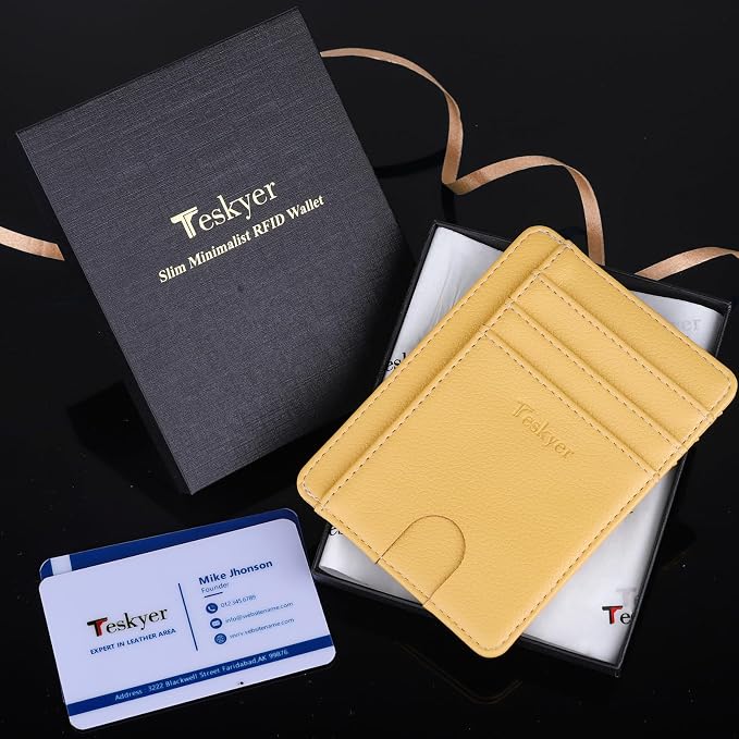 Teskyer Slim Minimalist Wallet for Men, RFID Front Pocket Card Holder | Ultra Slim Front Pocket Design, 8 Card Slots, RFID Protection, Smooth Faux Leather for Everyday Carry - Image 7