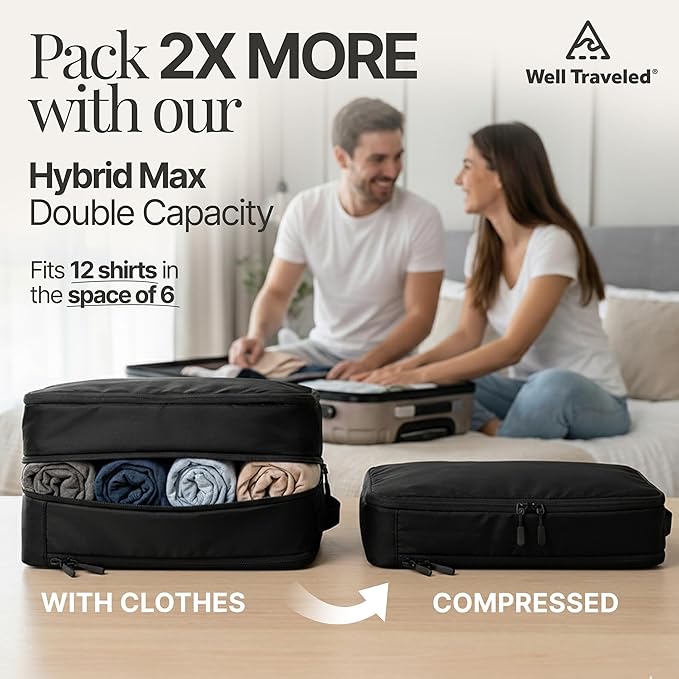 8 pcs Compression Packing Bags Cubes Set with HybridMax Double-Capacity Design - Packing Cubes for Travel Compression to Maximize Limited Luggage Space, Black - Image 2