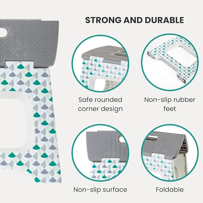 Vigar Compact Folding Step Stool for Adults 10-1/2 Inch Geometric | Foldable, Lightweight Portable Design, Carry Handle, Non Slip Surface, Space-Saving Body, Supports up to 330 lb - Image 4