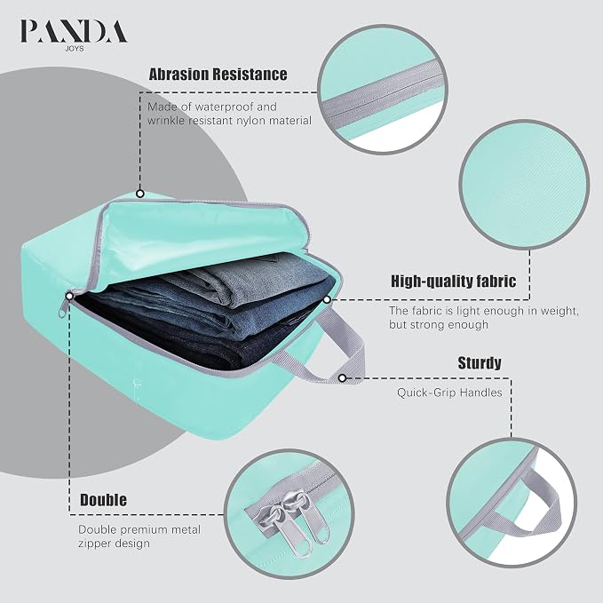 4 Set Compression Packing Cubes Travel - Travel Accessories Expandable Packing Organizers for Carry On - Essentials Luggage Bags - Light Teal - Image 4