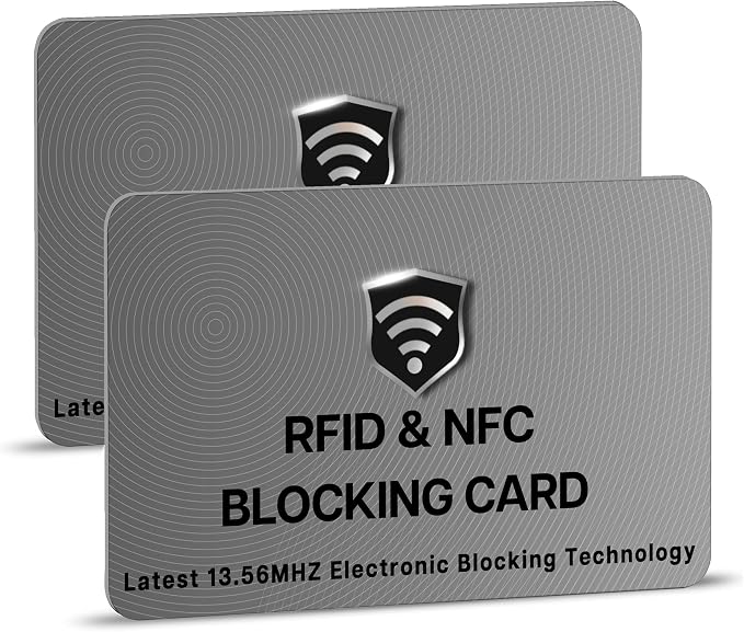 SaiTech IT 2 Pack RFID Blocking Card for Credit Debit ID Card, Grey | Slim Anti-Theft Contactless NFC RFID Blocker Protector, Easily Fit into Wallet and Purse, for Men & Women by SaiTechIT