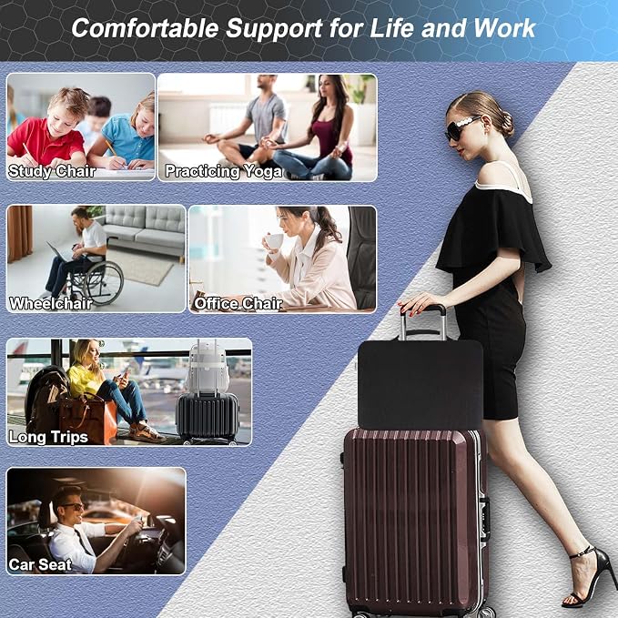 Seat Cushion, Gel Seat Cushion for Long Sitting– Back, Sciatica, Tailbone Pain Relief Pad, 19in Seat Pad for Car, Office Chair, Wheelchair, Soft Support for Long Trips | Tailbone Pain Relief Pad, 19in Seat Pad for Car, Office Chair, Wheelchair, Soft Su... - Image 5