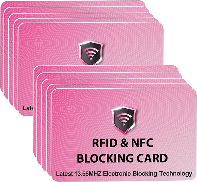 SaiTech IT 10 Pack RFID Blocking Card for Credit Debit ID Card, Pink | Slim Anti-Theft Contactless NFC RFID Blocker Protector, Easily Fit into Wallet and Purse, for Men & Women by SaiTechIT