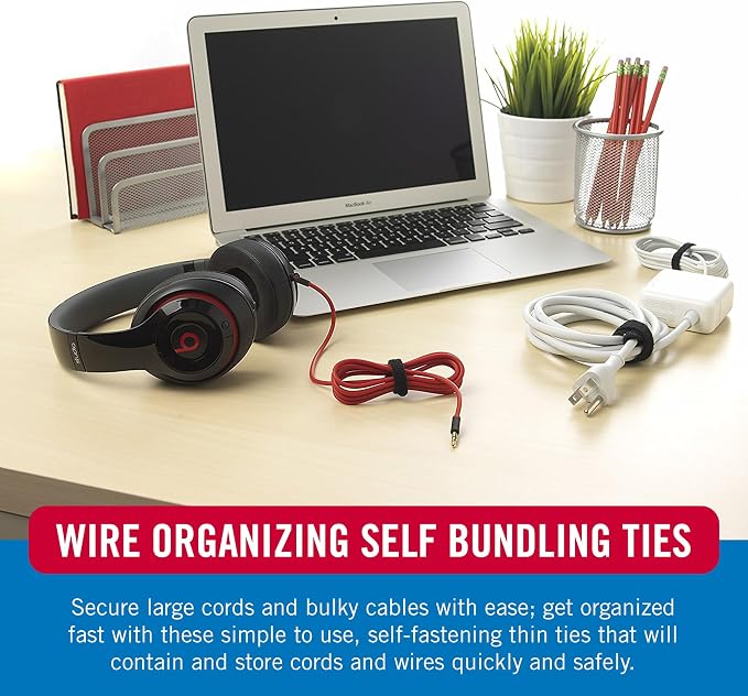 VELCRO Brand ONE-WRAP Cable Ties, 8in x 1/2in, Black/Red, 100 Pack - Image 4