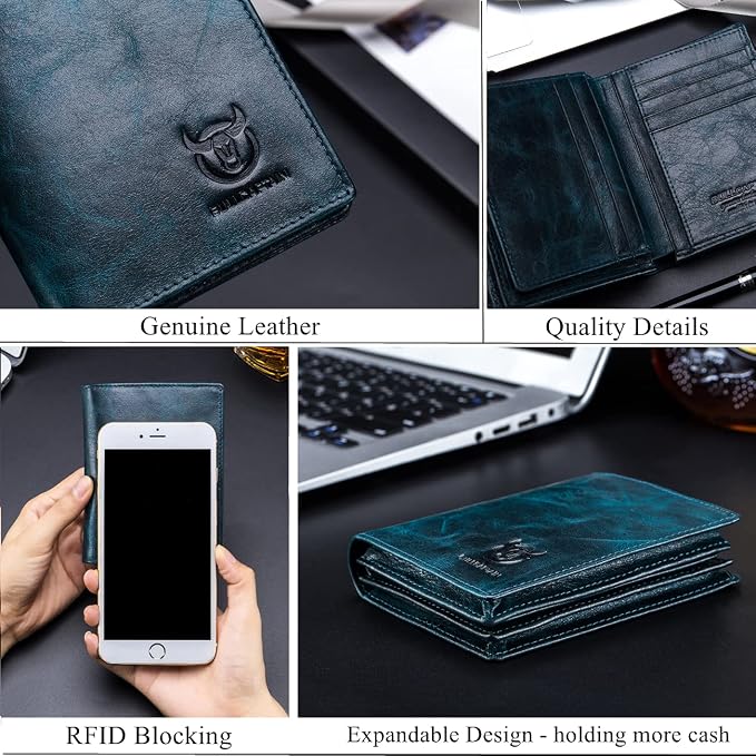 BULLCAPTAIN Large Capacity Genuine Leather Wallet for Men QB-027 | Bifold Wallet,RFID Blocking,Credit Card Holder,15 Card Slots,Special Expandable Design,gift choice - Image 5