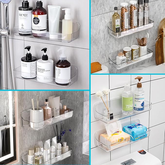 CGBE 2-Pack Adhesive Shower Shelves, Acrylic Bathroom Wall Caddy, Clear | Acrylic Shower Caddy, Wall Mounted Storage, No Drilling, Automatic Draining, For Cabinet Door and Shower Wall - Image 6
