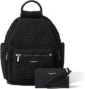 Baggallini Womens All Day Backpack With RFID Phone Wristlet, Black Faux Shearling by baggallini